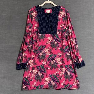 Maeve Anthropologie Dress 10 Pink Blue Floral Boho Tunic Peasant Relaxed‎ Casual